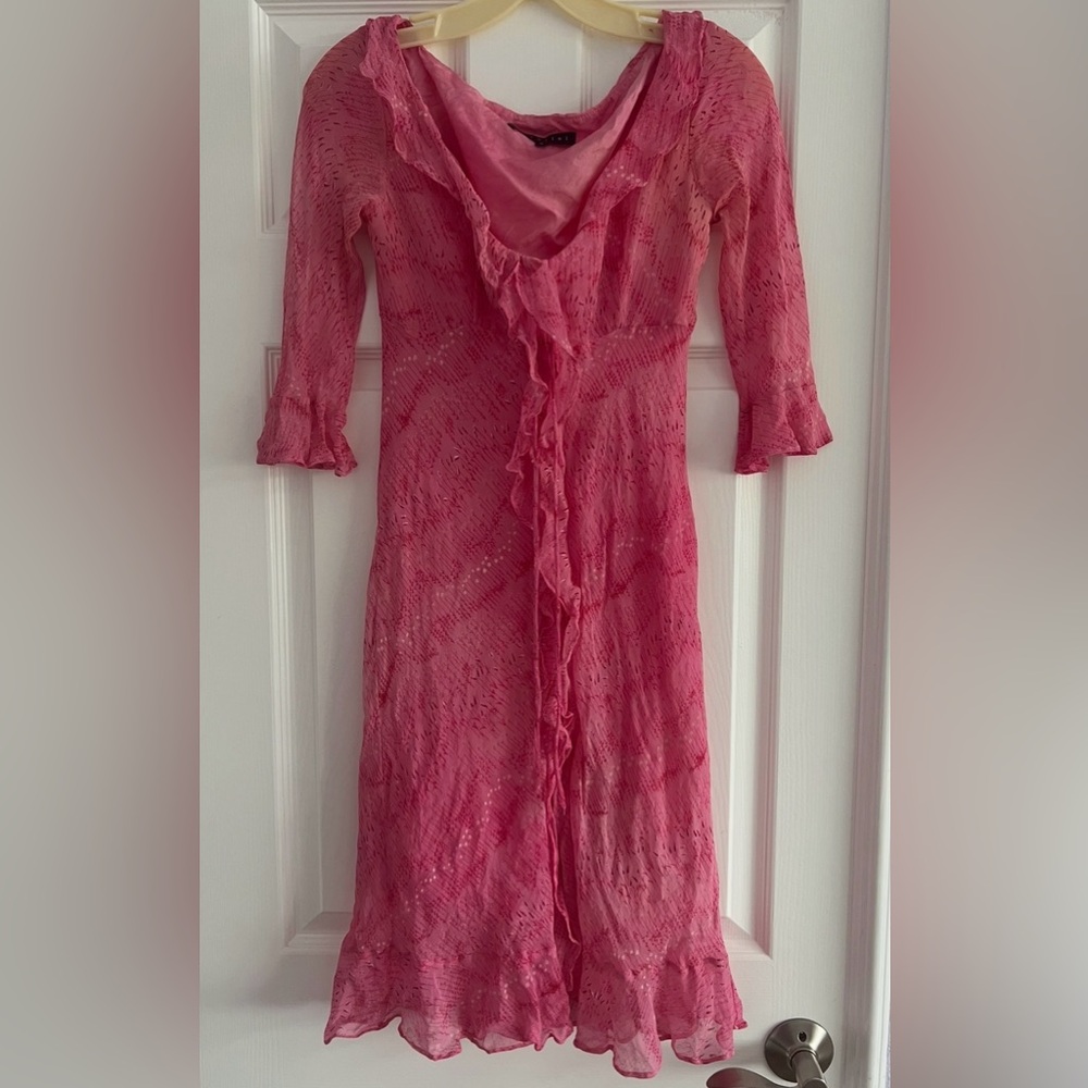 2 Pink Dresses: BCBGMaxAzria Ruched Dress S / Parallel Ruffle Silk Dress 0